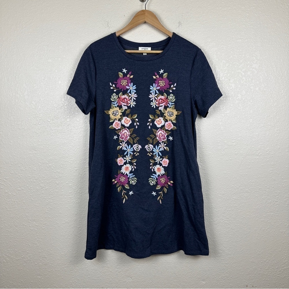 Umgee Floral Embroidered Short Sleeve Dress Size Medium Women